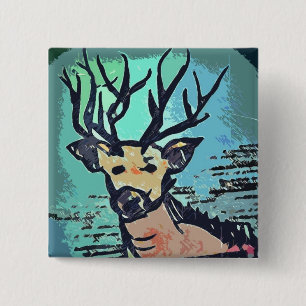 Badge Carré 5 Cm King of The Wood // Hirsch / Deer Button Pin