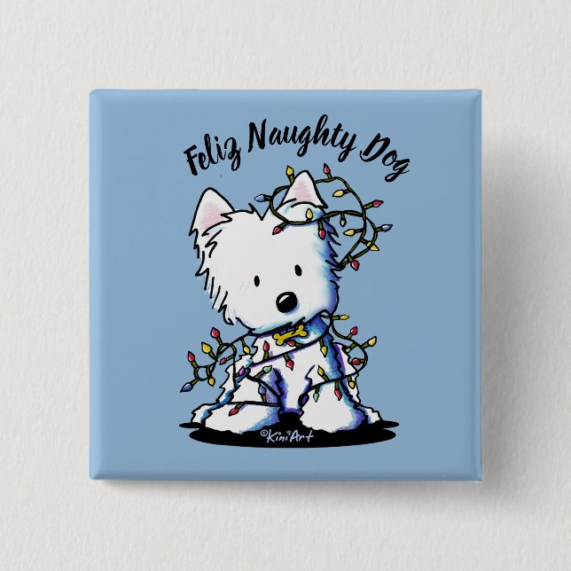 Badge Carré 5 Cm KiniArt enchanté Westie (Devant)