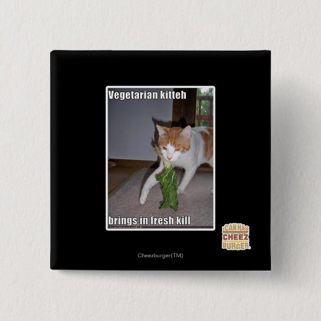 Badge Carré 5 Cm Kitteh végétarien (Devant)