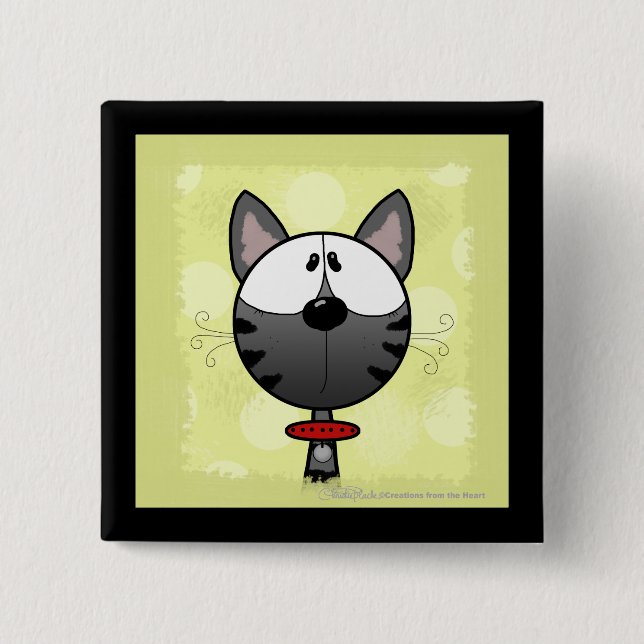 Badge Carré 5 Cm Kitty rayé gris (Devant)