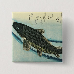 Badge Carré 5 Cm Koi (Carp) - Impression de poisson japonais de Hir