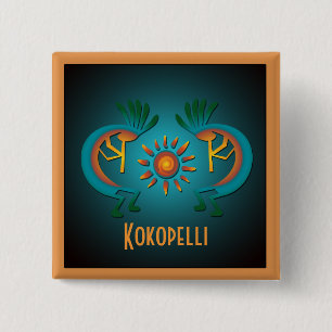 Badge Carré 5 Cm Kokopelli avec bouton Sun Custom