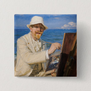 Badge Carré 5 Cm Kroyer - Autoportrait à Skagen Beach