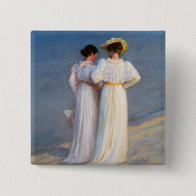 Badge Carré 5 Cm Kroyer - Soirée d'été sur Skagen Beach Closeup (Devant)