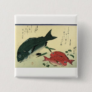 Badge Carré 5 Cm Kurodai & Akadai - Impression de poisson japonais