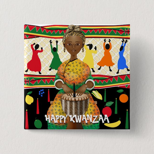 Badge Carré 5 Cm Kwanzaa Vacances afro-américaines (Devant)