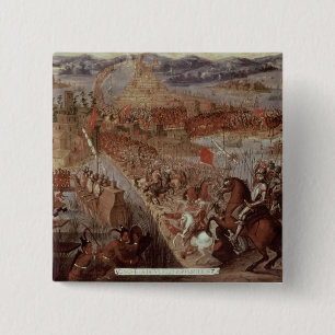 Badge Carré 5 Cm La conquête de Tenochtitlan