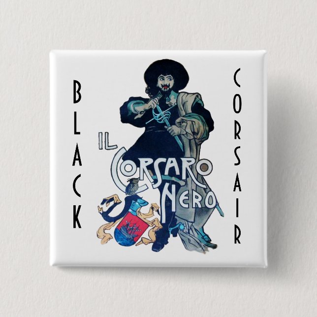 BADGE CARRÉ 5 CM LA CORSAIRE NOIRE (Devant)