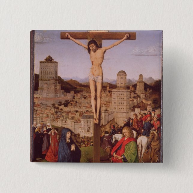 Badge Carré 5 Cm La crucifixion (huile sur le panneau) (Devant)