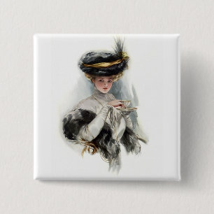 Badge Carré 5 Cm La Dame de Thé de l'après-midi