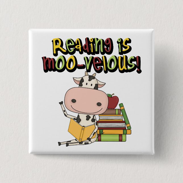 Badge Carré 5 Cm La lecture est Moo-velous (Devant)