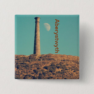 Badge Carré 5 Cm La Lune et une tour : Aberystwyth