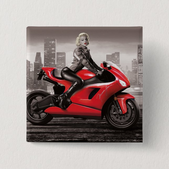 Badge Carré 5 Cm La Moto de Marilyn (Devant)