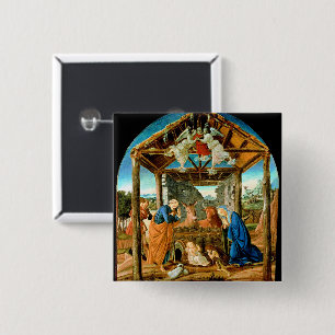 Badge Carré 5 Cm La Nativité, célèbre peinture de Sandro Botticelli