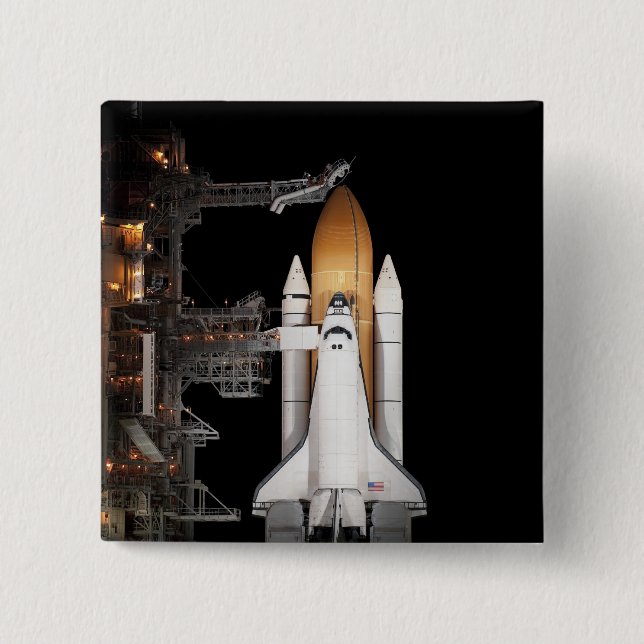 Badge Carré 5 Cm La navette spatiale Atlantis est prête (Devant)