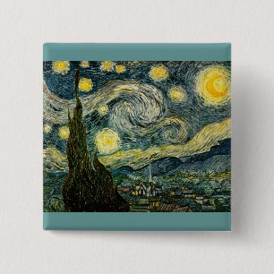 Badge Carré 5 Cm La nuit étoilée de Vincent van Gogh (1889)
