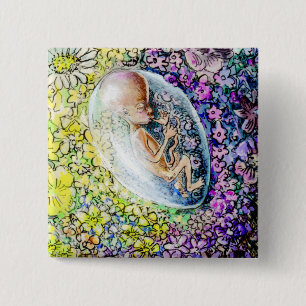 Badge Carré 5 Cm La petite fleur - détail