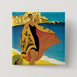 Badge Carré 5 Cm La Plage de Calvi, Corse