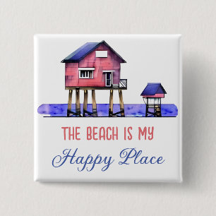 Badge Carré 5 Cm La plage est mon endroit heureux
