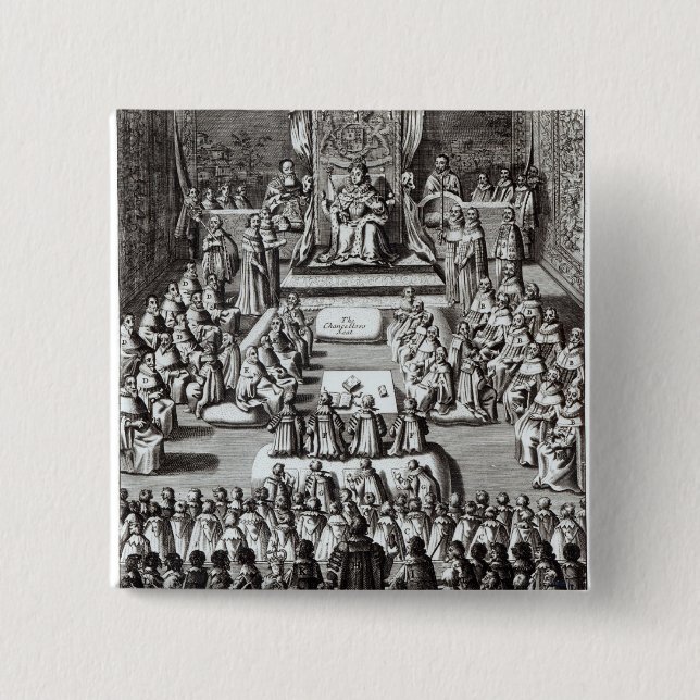 Badge Carré 5 Cm La Reine Elizabeth I et Parlement (Devant)