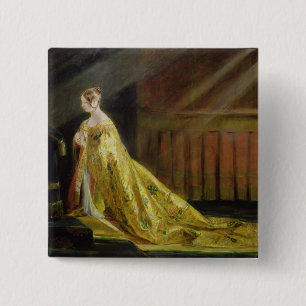 Badge Carré 5 Cm La Reine Victoria dans sa robe longue de