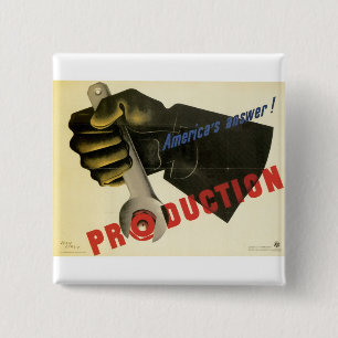 Badge Carré 5 Cm La réponse de l'Amérique ! Production
