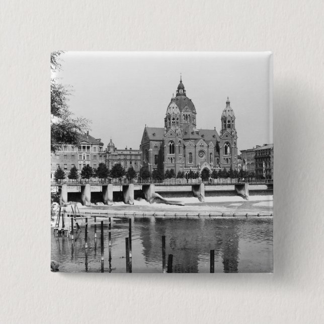 Badge Carré 5 Cm La rivière Isar à Munich, c.1910 (Devant)