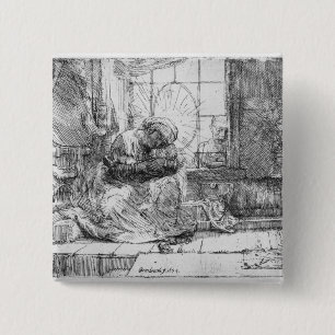 Badge Carré 5 Cm La Sainte Famille avec un chat, 1654