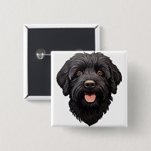 Badge Carré 5 Cm Labradoodle Chien Noir