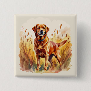 Badge Carré 5 Cm Labrador Retriever Chien Rouge Renard