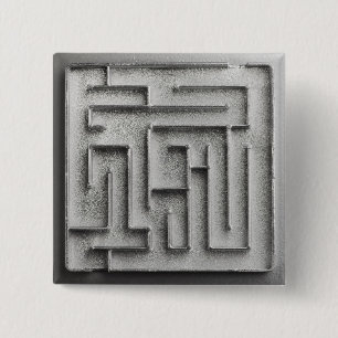 Badge Carré 5 Cm Labyrinthe argenté