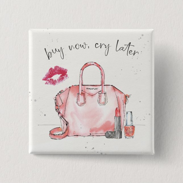 Badge Carré 5 Cm L'achat de la mode | d'aquarelle pleurent (Devant)
