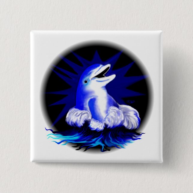 Badge Carré 5 Cm Lachender Delfin (Devant)