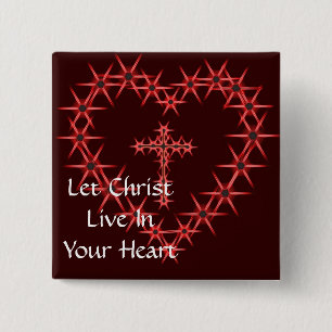BADGE CARRÉ 5 CM LAISSEZ CHRIST VIVRE DANS VOTRE COEUR
