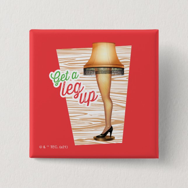 Badge Carré 5 Cm Lampe d'histoire de Noël | Leg Up (Devant)