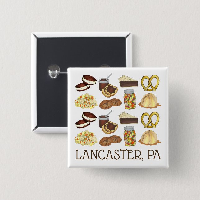 Badge Carré 5 Cm Lancaster, PA Pennsylvania Dutch Amish Foods (Devant & derrière)