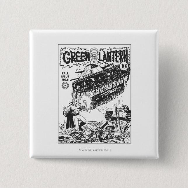Badge Carré 5 Cm Lanterne verte dans les fossés, noirs et blancs (Devant)