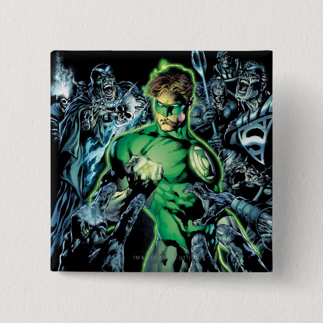 Badge Carré 5 Cm Lanterne verte entourée - couleur (Devant)