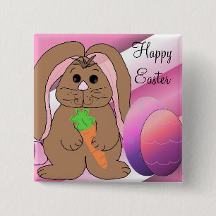 Badge Carré 5 Cm Lapin de Pâques avec des œufs