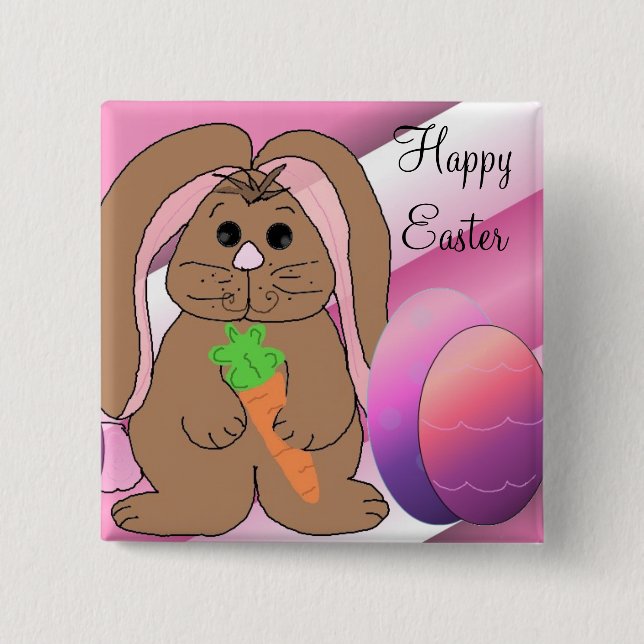 Badge Carré 5 Cm Lapin De Pâques Avec Oeufs (Devant)