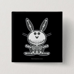 Badge Carré 5 Cm Lapin squelettique