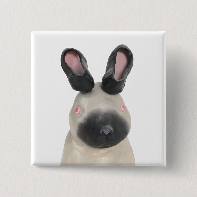 Badge Carré 5 Cm Lapin travaillé (Devant)
