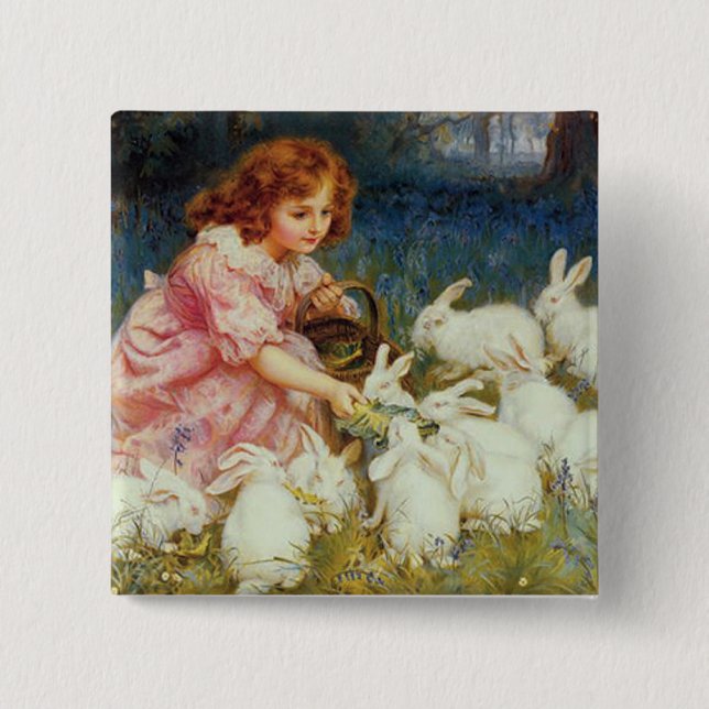 Badge Carré 5 Cm Lapins nourriciers (Devant)