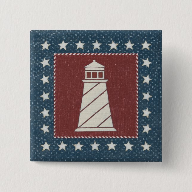Badge Carré 5 Cm L'art côtier | Phare en rouge (Devant)