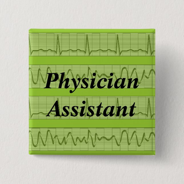 Badge Carré 5 Cm L'assistant de médecin boutonne le vert cardiaque (Devant)