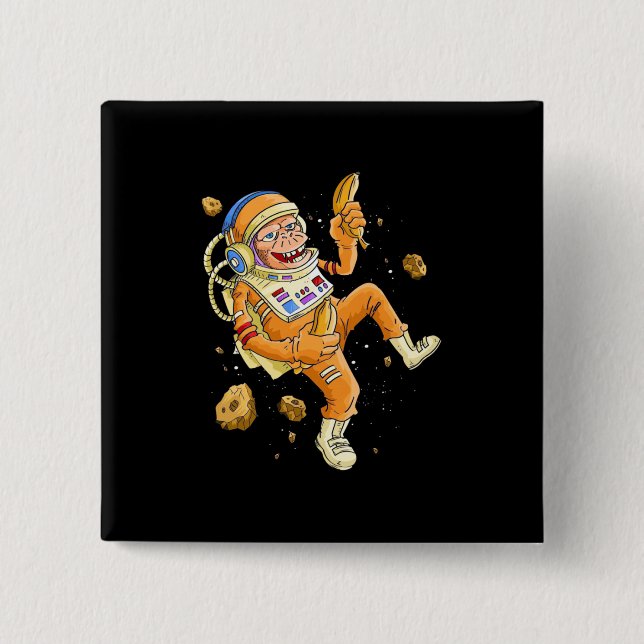 Badge Carré 5 Cm L'astronaute Monkey Space (Devant)