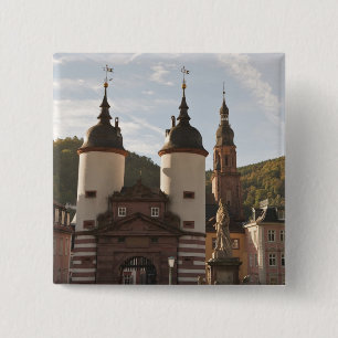 Badge Carré 5 Cm Le Alte Brucke dans la vieille ville, Heidelberg,