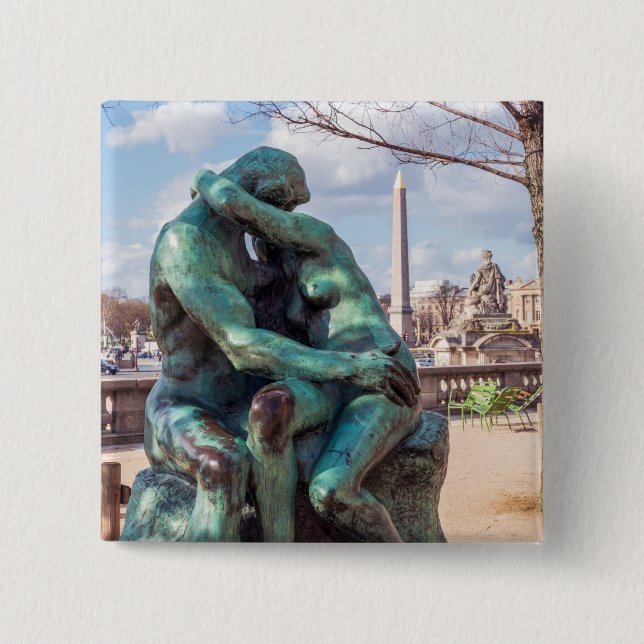 Badge Carré 5 Cm Le baiser d'Auguste Rodin aux Tuileries, Paris (Devant)