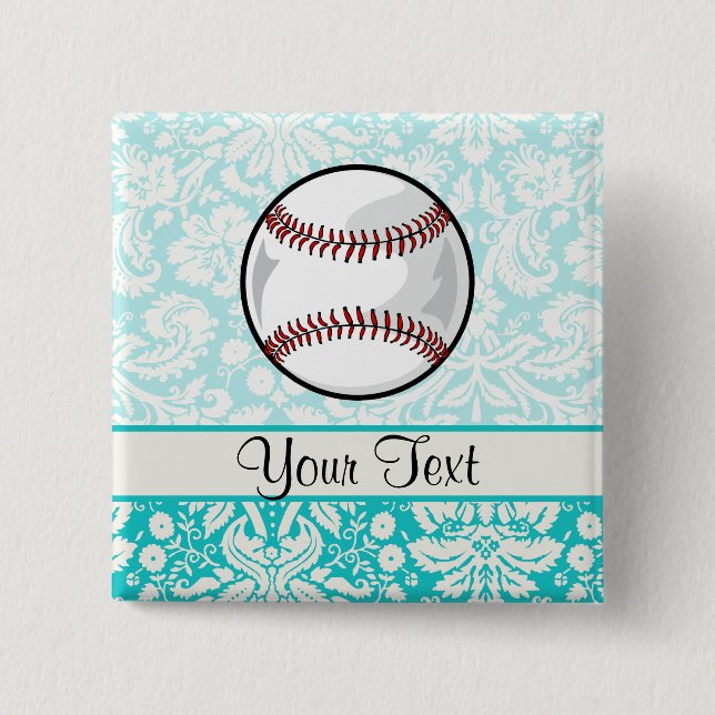 Badge Carré 5 Cm Le base-ball turquoise de motif de damassé (Devant)
