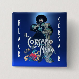 Badge Carré 5 Cm LE BLACK CORSAIR JEU bleu foncé